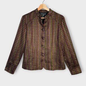🦜 Scott Taylor Tweed Jacket Blazer MEDIUM Fully Lined Purple Green Metallic